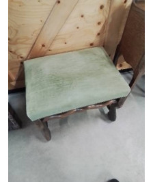TABIURET BOIS CAPITONNÉ TISSU VERT STYLE LOUIS XIV 