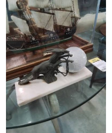 LAMPE ART DÉCO A L\'ANTILOPE METAL SOCLE MARBRE BLANC ET VERRE 