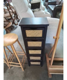 CHIFFONNIER BOIS ET VANNERIE 5 TIROIRS 