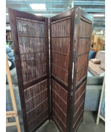 PARAVENT BOIS ET VANNERIE 3 FEUILLES