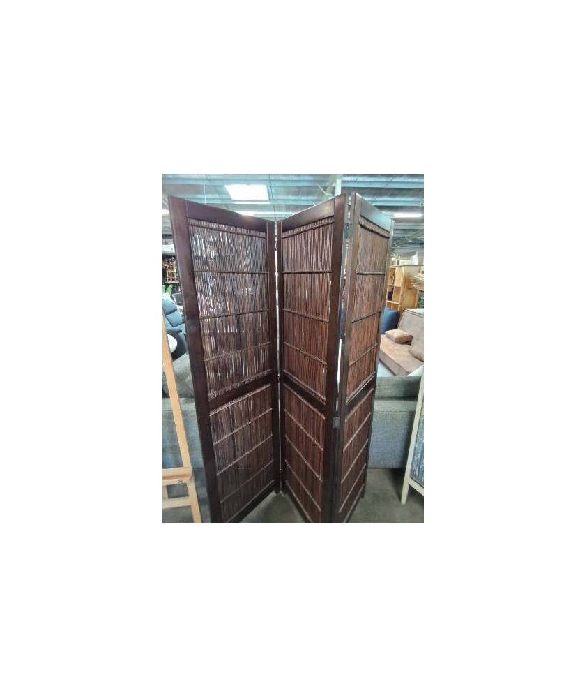 PARAVENT BOIS ET VANNERIE 3 FEUILLES