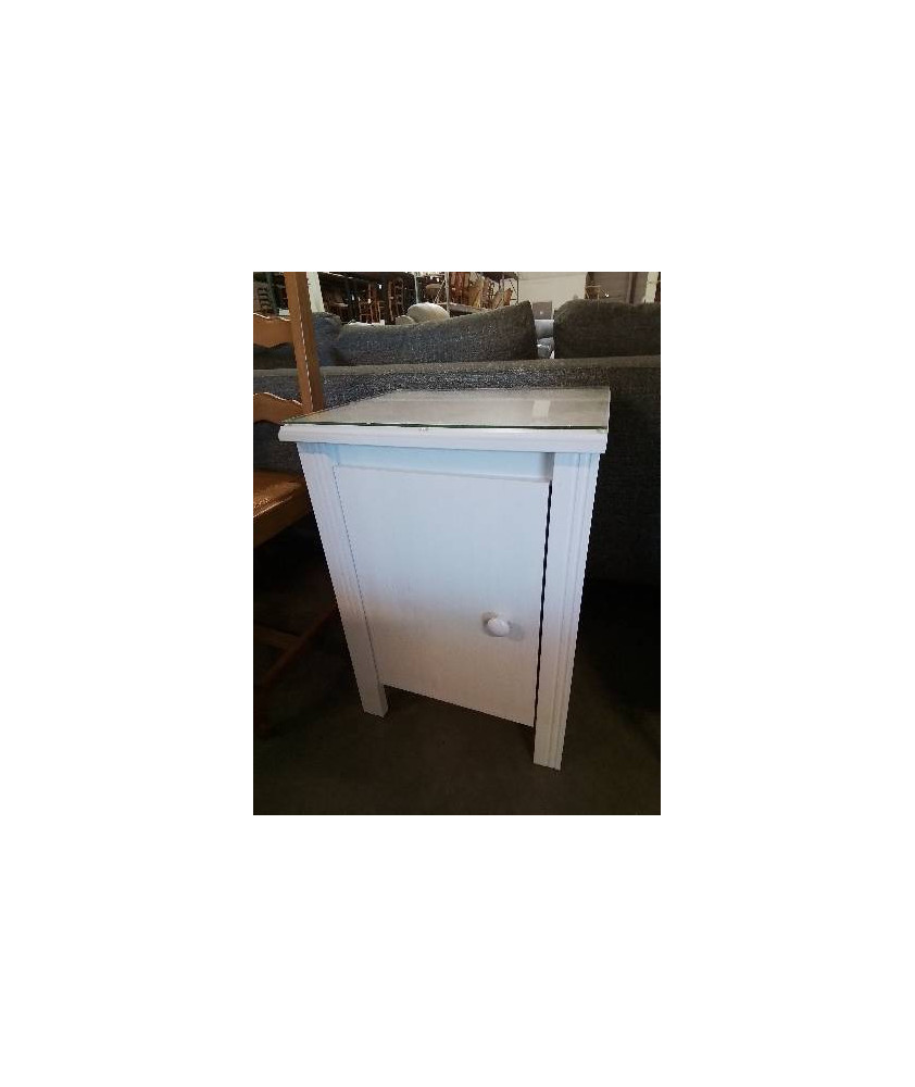 MEUBLE BOIS ECRU 1 PORTE DESSUS TABLETTE VERRE