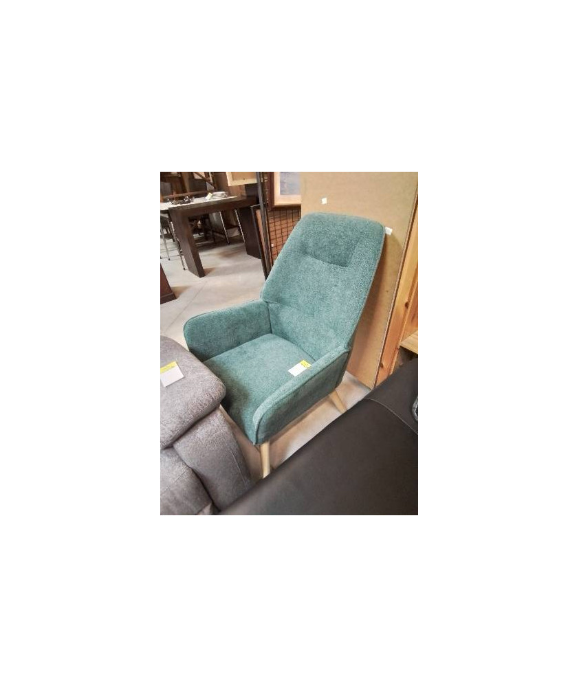 FAUTEUIL TISSU BLEU CANARD PIEDS BOIS CLAIR OSIMO