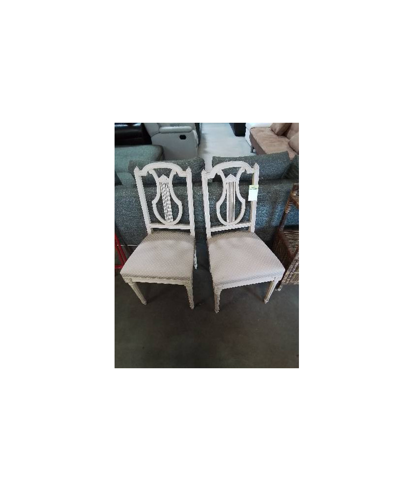 CHAISE BOIS ECRU CAPITONNÉ TISSU ECRU DOSSIER LYRE STYLE LOUIS XVI