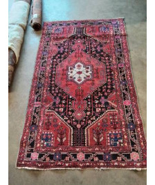 TAPIS LAINE FAIT MAIN ROSE BLEU NOIR 198X123CM