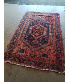 TAPIS LAINE FAIT MAIN BLEU ROUGE EN L\'ÉTAT 215X140CM