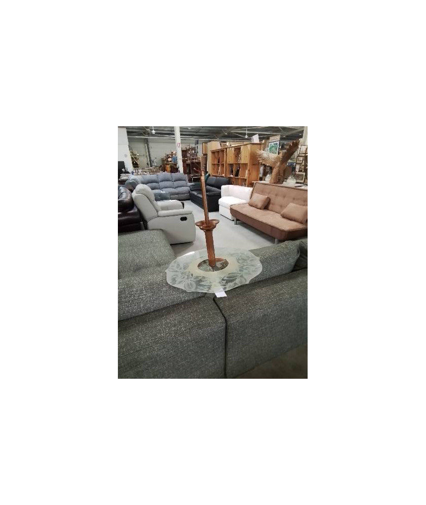 LUSTRE CUIVRE ET VERRE DÉCOR AUX FLEURS ART DÉCO 