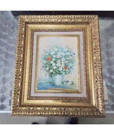 CADRE DORÉ TOILE VASE ET FLEURS