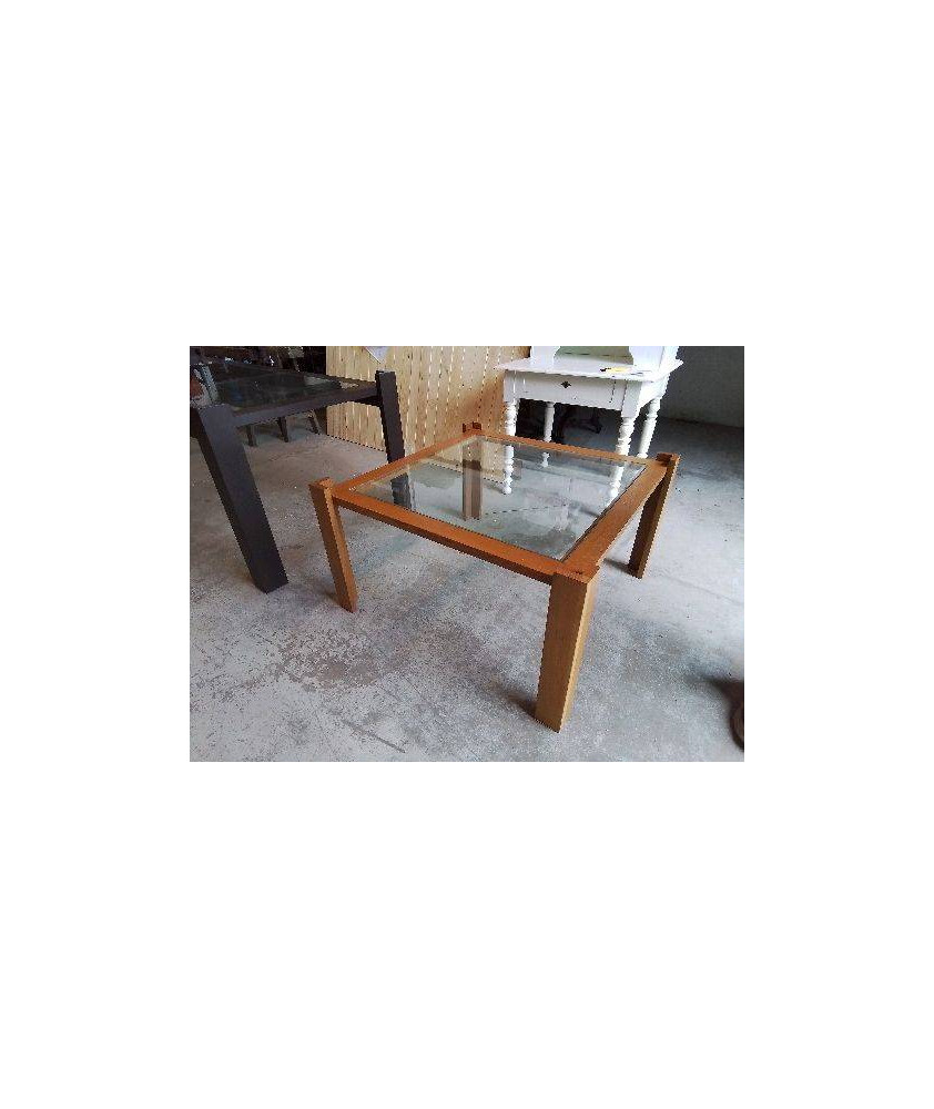 GRANDE TABLE DE SALON CHENE PLATEAU VERRE