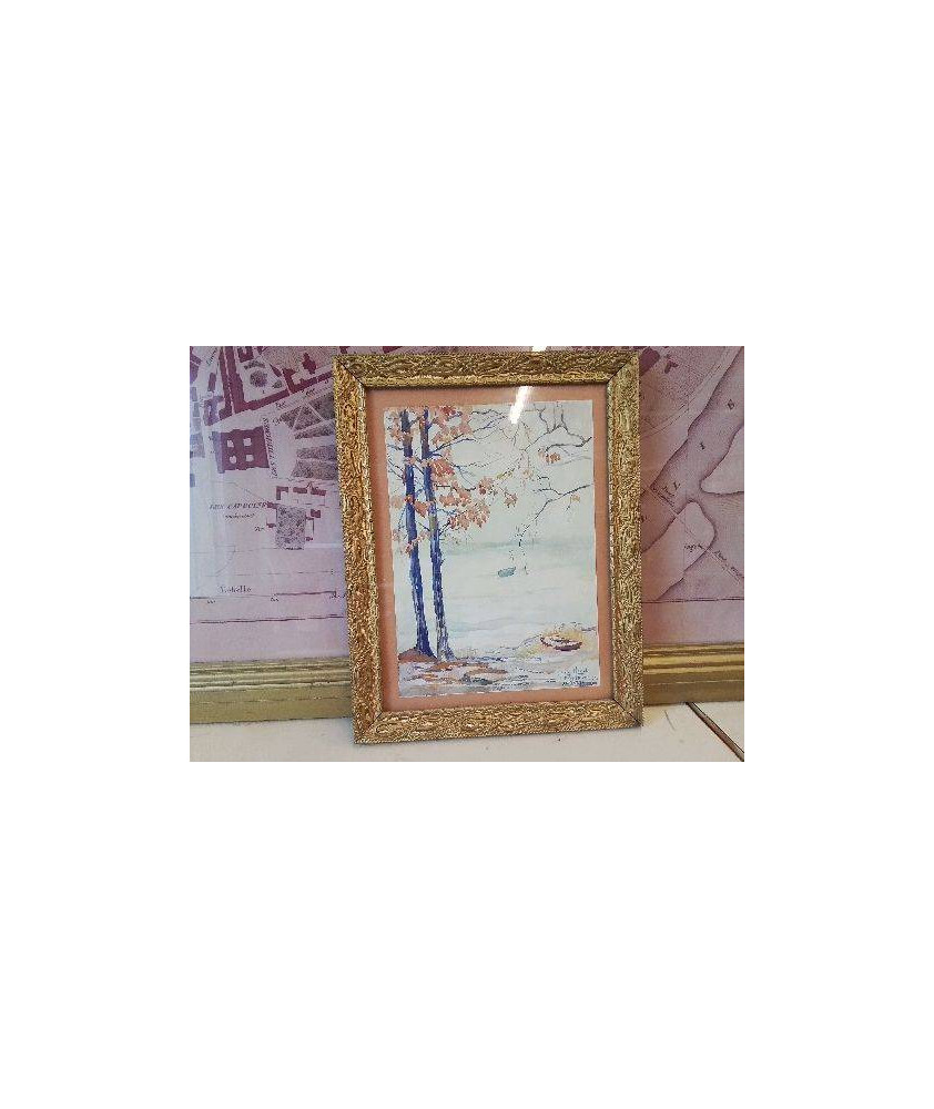 AQUARELLE D’UN BORD DE RIVIERE ENCADRÉ 