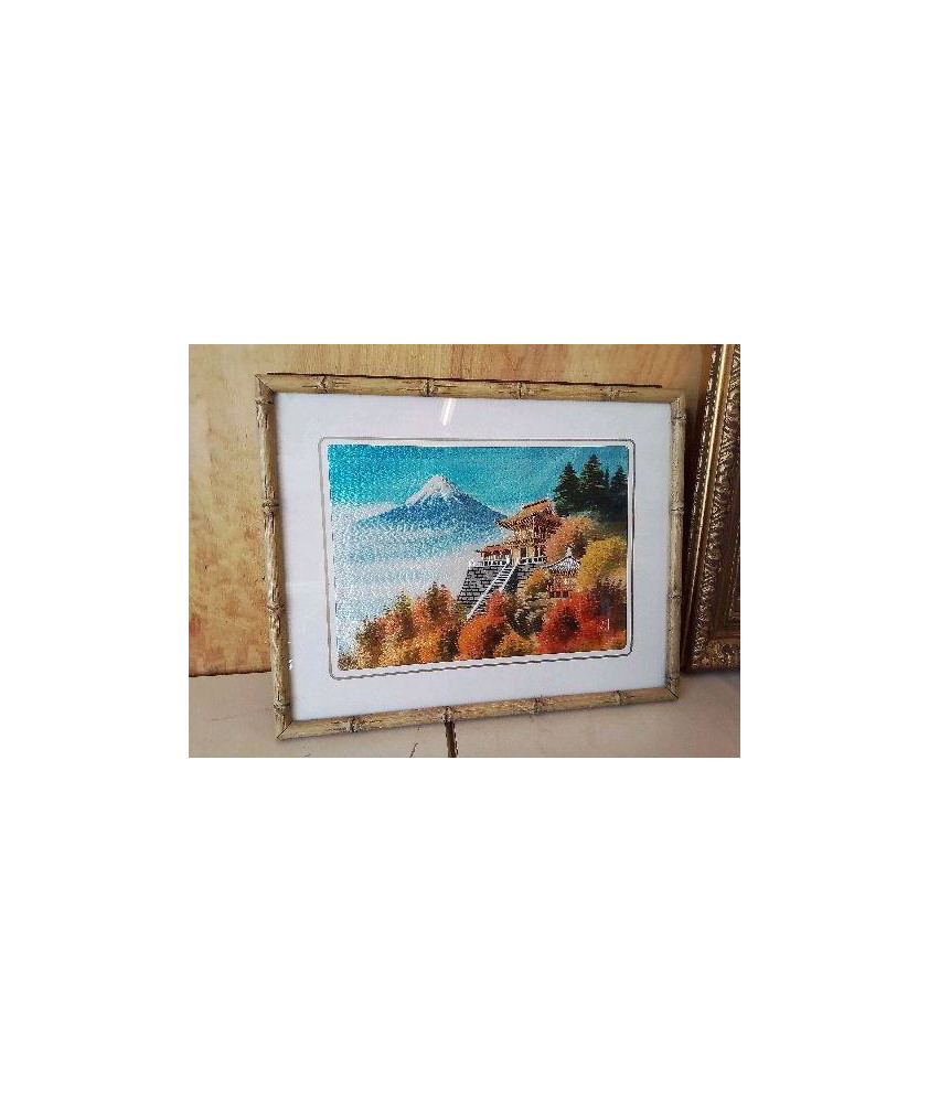 PAYSAGE JAPONNAIS TISSE A LA SOIE ENCADRÉ 