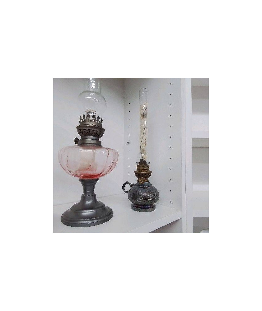 LAMPE A HUILE METAL ARGENTÉ 