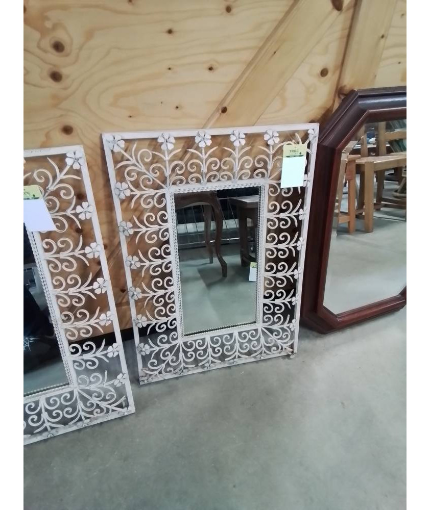 MIROIR RECTANGULAIRE MÉTAL ÉCRU AUX FLEURS 