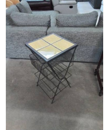 CONSOLE RANGE VINYLE FER FORGÉ NOIR DESSUS CARRELÉ JAUNE ANNÉES 50