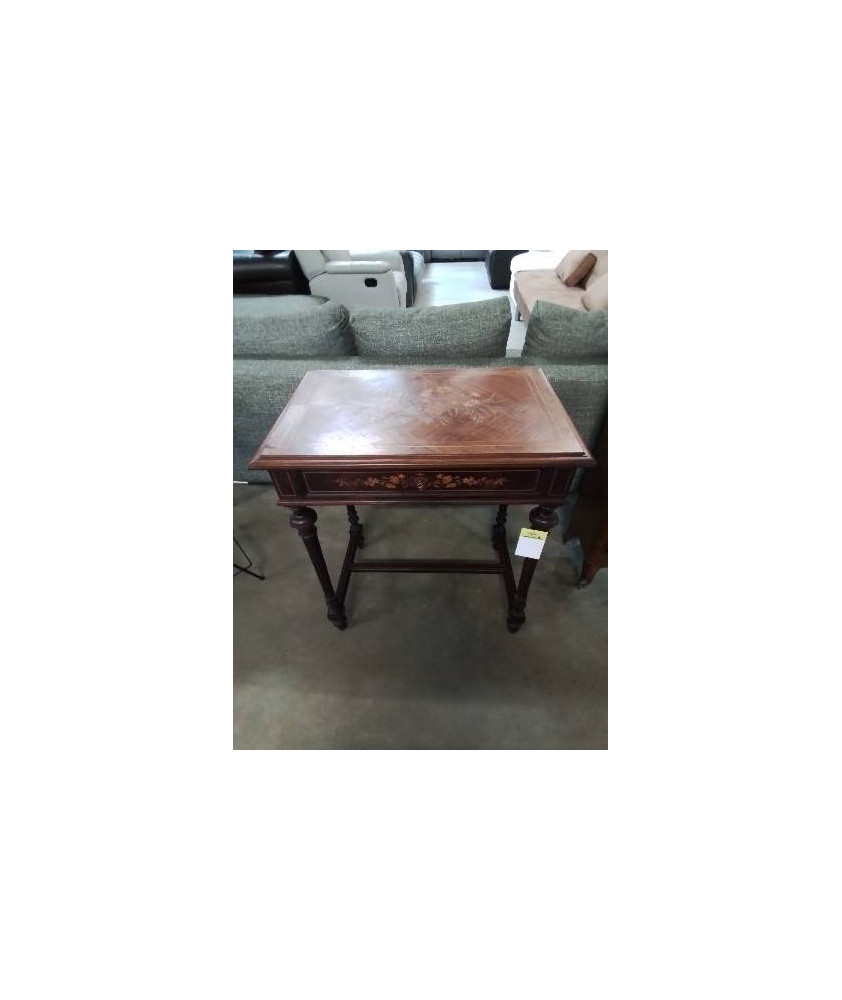 BUREAU A COLONNE ET ENTRETOISE BOIS DE ROSE MARQUETÉ STYLE LOUIS XVI