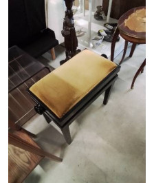TABOURET DE PIANO BOIS NOIR  LAQUÉ ASSISE TISSU OCRE