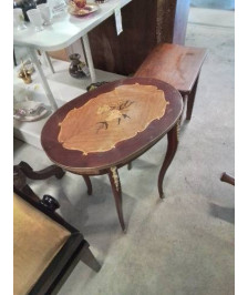 GUERIDON OVALE BOIS MARQUETÉ GARNITURES BRONZE STYLE TRANSITION 