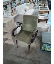 FAUTEUIL BOIS CAPITONNÉ VELOURS BRONZE ACCOTOIRS COURBÉ ANNÉES 60