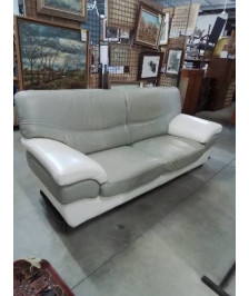 CANAPÉ CUIR TAUPE ET ECRU 