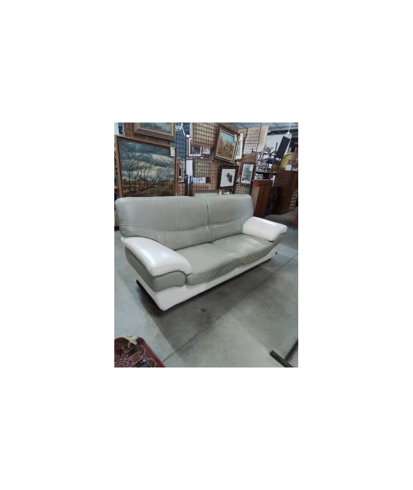 CANAPÉ CUIR TAUPE ET ECRU 