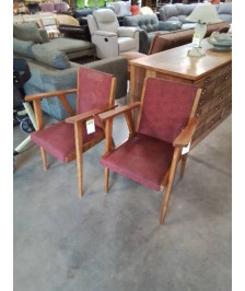 BRIDGE BOIS ASSISE ET DOSSIER CAPITONNÉ SKAÏ ROUGE ANNÉES 50