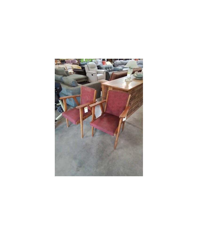 BRIDGE BOIS ASSISE ET DOSSIER CAPITONNÉ SKAÏ ROUGE ANNÉES 50