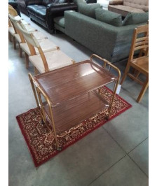 DESSERTE A ROULETTES PLIANTE MÉTAL OCRE FORMICA MARRON ANNÉES 60