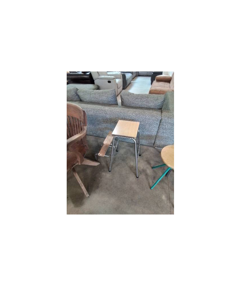 TABOURET ESCAMOTABLE MÉTAL CHROMÉ ET BOIS 