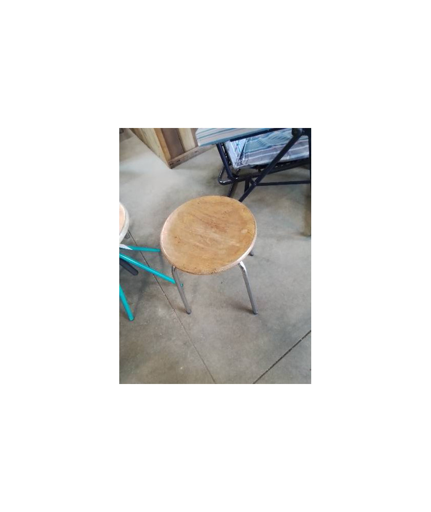 TABOURET ROND PIÈTEMENT METAL CHROMÉ ASSISE BOIS CLAIR