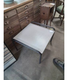 TABLE BASSE CARRÉE PIÈTEMENT MÉTAL GRIS PLATEAU BOIS ECRU