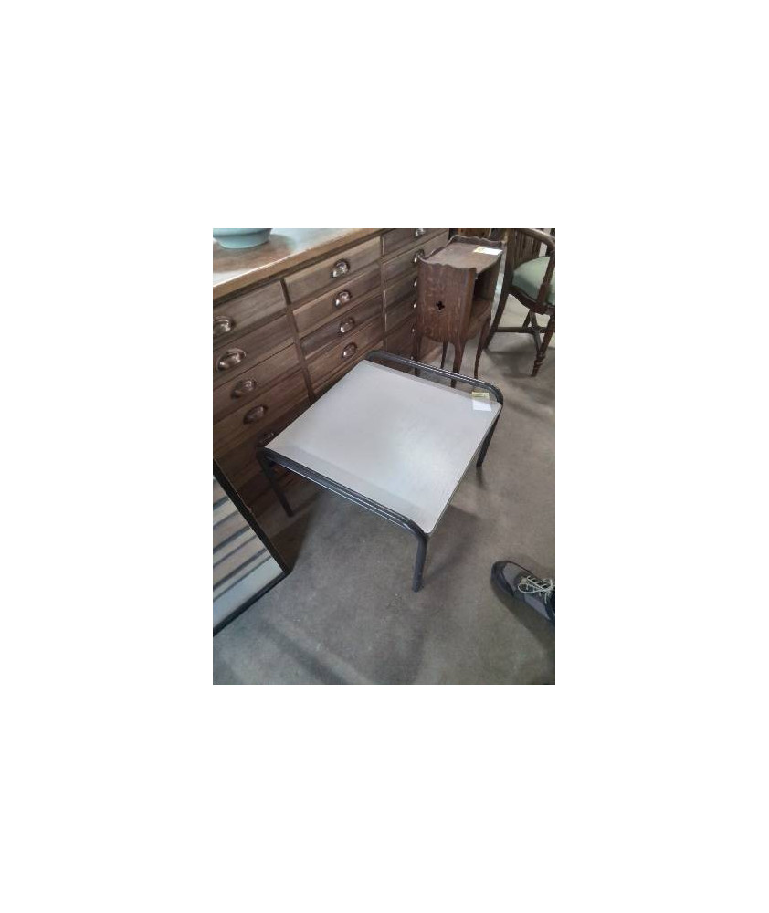 TABLE BASSE CARRÉE PIÈTEMENT MÉTAL GRIS PLATEAU BOIS ECRU