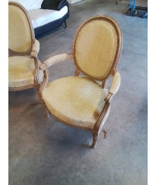 FAUTEUIL MÉDAILLON BOIS CAPITONNÉ TISSU STYLE LOUIS XVI 