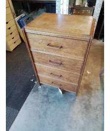 COMMODE BOIS CLAIR 4 TIROIRS POIGNÉES MÉTAL ANNÉES 50