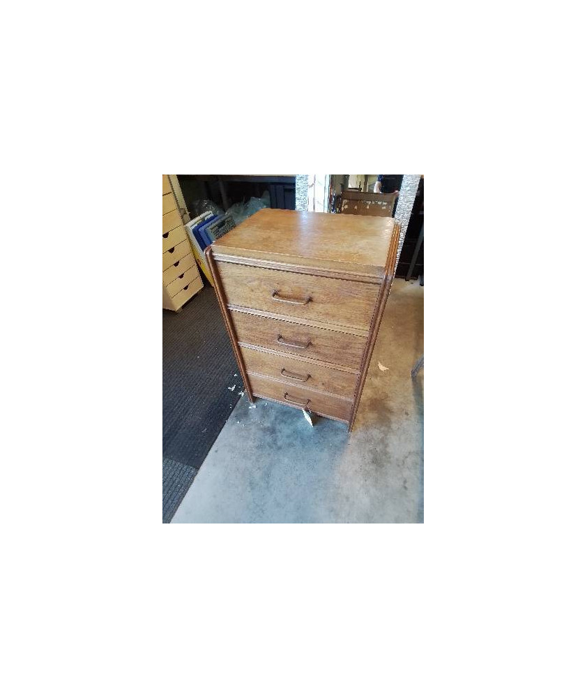 COMMODE BOIS CLAIR 4 TIROIRS POIGNÉES MÉTAL ANNÉES 50