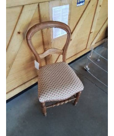 CHAISE BOIS CLAIR ASSISE CAPITONNÉ TISSU ECRU ROUGE NAPOLÉON III 