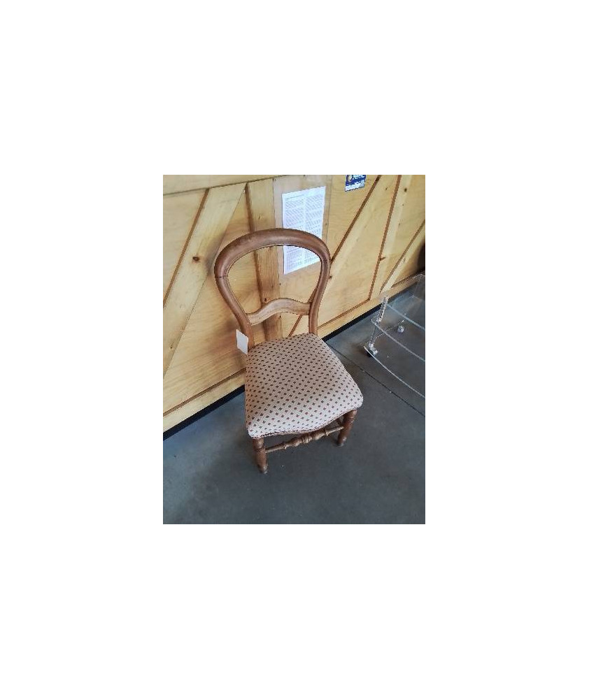 CHAISE BOIS CLAIR ASSISE CAPITONNÉ TISSU ECRU ROUGE NAPOLÉON III 