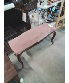 BANQUETTE STYLE LOUIS XV BOIS SCULPTÉ ASSISE TISSU VIEUX ROSE FIN XIXE 