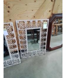 MIROIR RECTANGULAIRE MÉTAL ÉCRU AUX FLEURS 