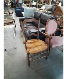 FAUTEUIL DE CHEMINÉE BOIS PAILLÉ DOSSIER TRAPÈZE 