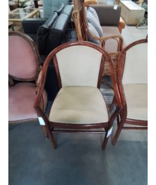 FAUTEUIL GONDOLE BOIS CAPITONNÉ TISSU ECRU 