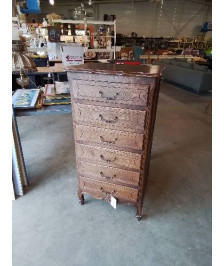 CHIFFONNIER CHANTOURNÉ BOIS MOULURÉ 6 TIROIRS STYLE REGENCE COQUILLE 