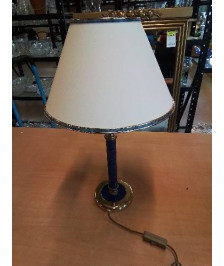 LAMPE COLONNE MÉTAL BLEU ET DORÉ AJ ECRU LISERÉ BLEU 