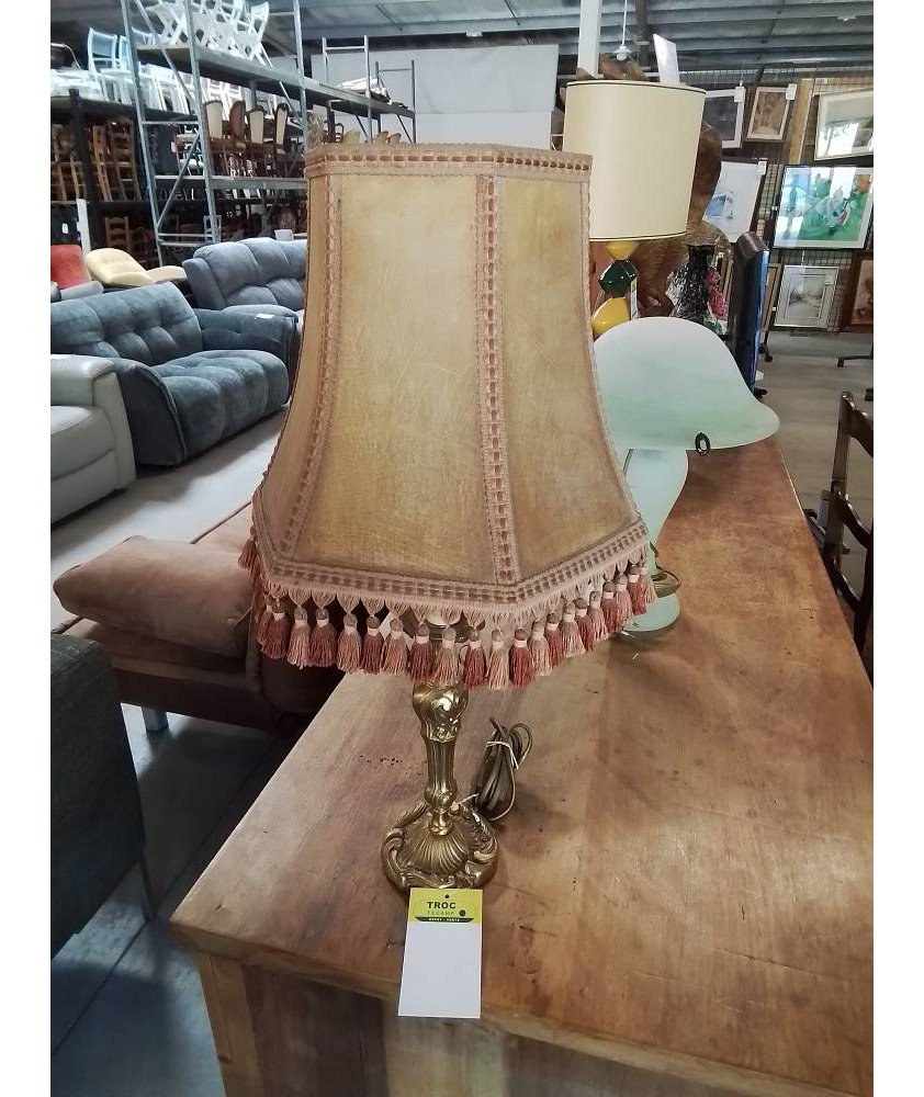 LAMPE COLONNE LAITON AJ VOLANT A FRANGES ROSE