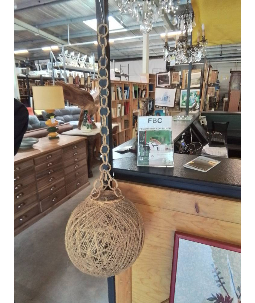 SUSPENSION BOULE ROTIN ET VANNERIE ANNÉES 70