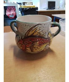 VASE A OREILLES CÉRAMIQUE AU POISSON ET CRUSTACÉS VALLAURIS 