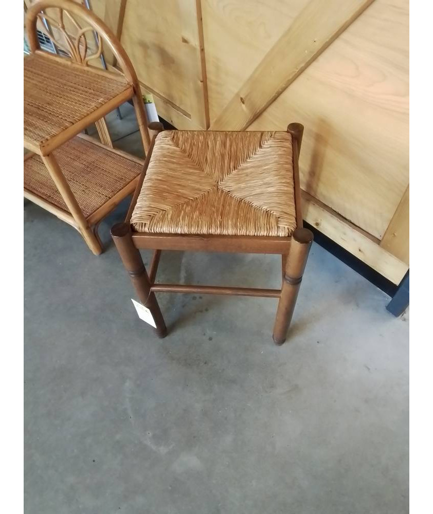 TABOURET CARRÉ BOIS PAILLÉ 