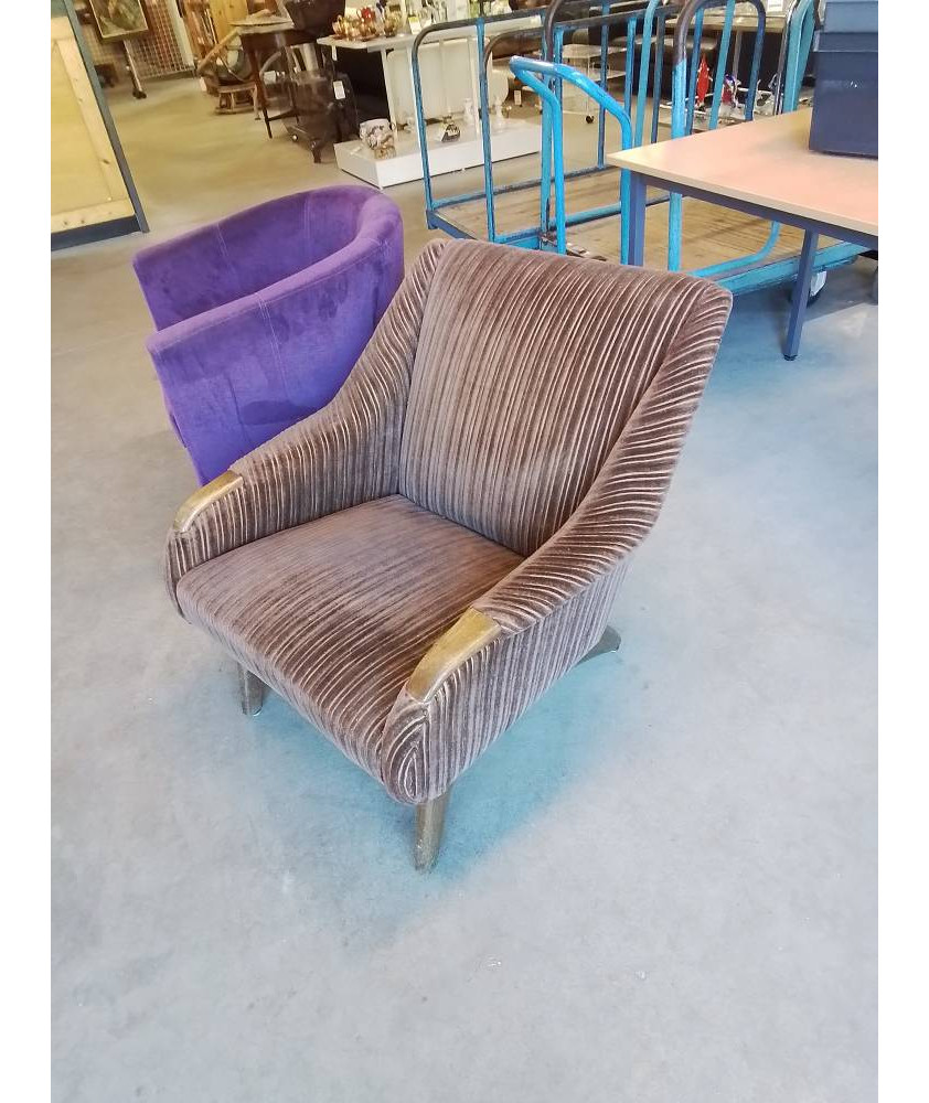 FAUTEUIL DANOIS TECK CAPITONNÉ TISSU CHOCOLAT ANNÉES 60