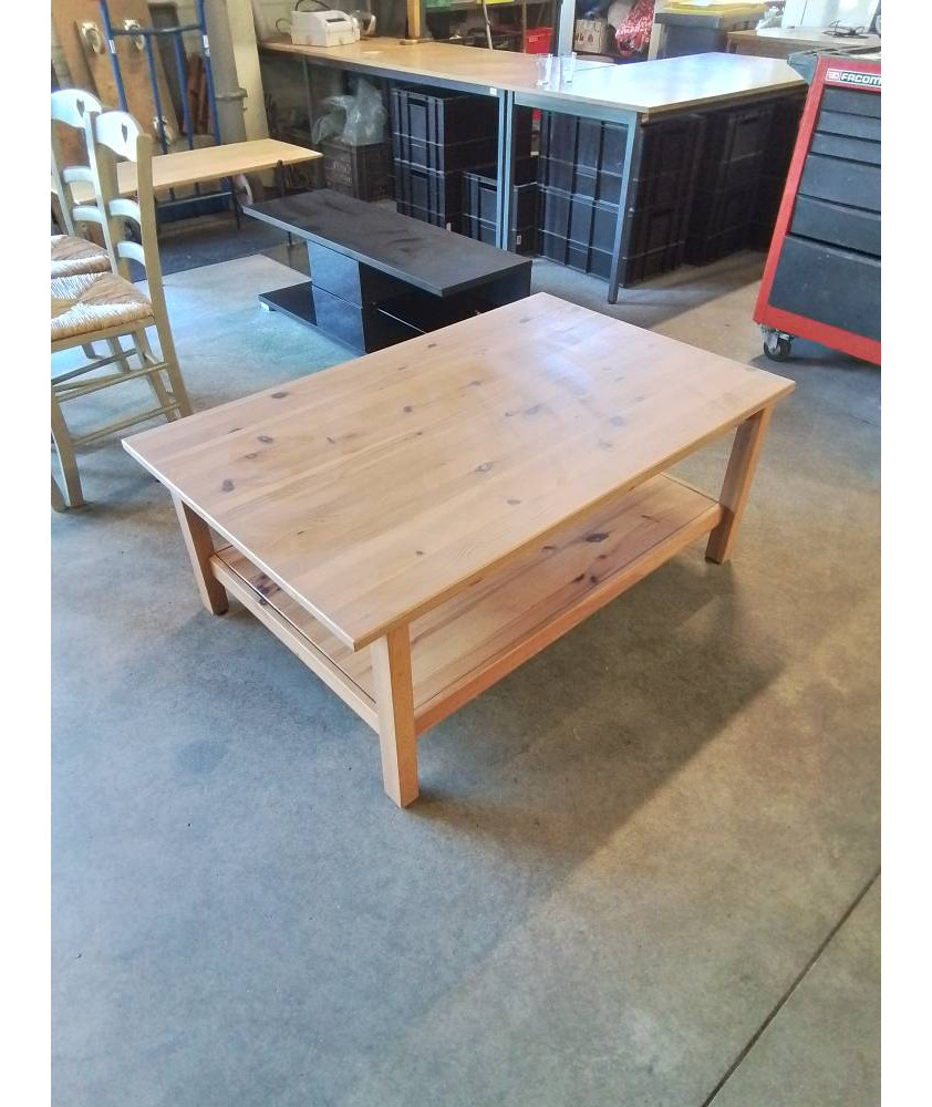 TABLE BASSE RECTANGULAIRE 2 NIVEAUX PIN 