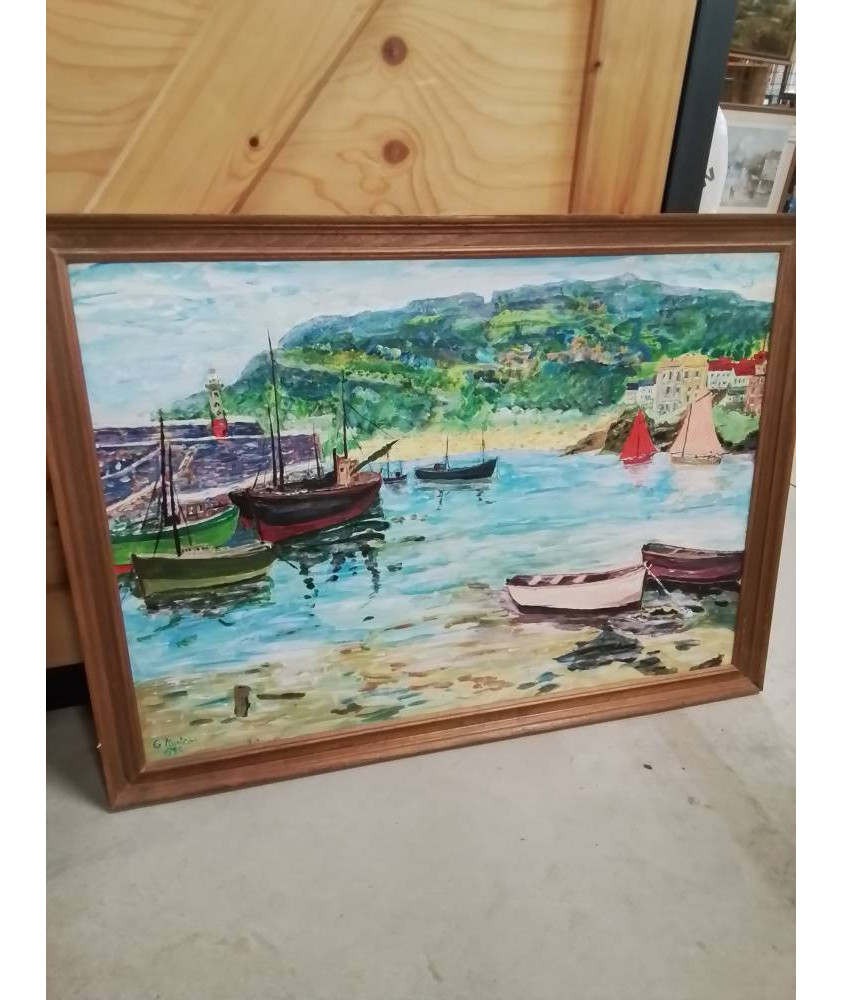 HUILE SUR PANNEAU BARQUES 