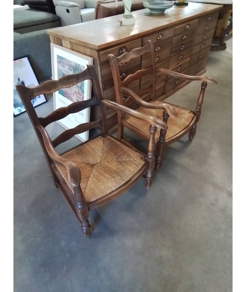 FAUTEUIL DE CHEMINÉE BAS BOIS PAILLÉ DOSSIER 3 BARREAUX 